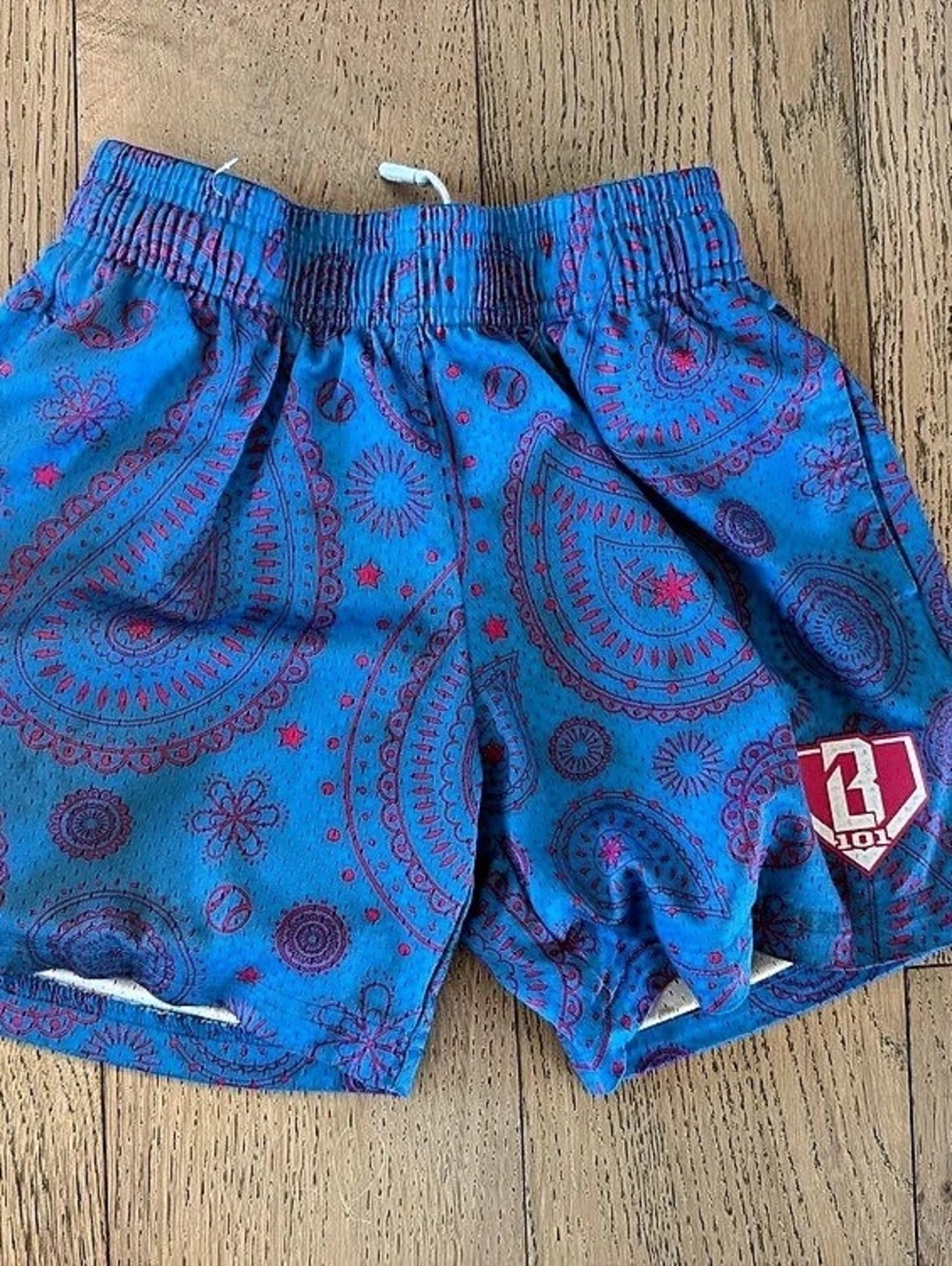 Baseball Lifestyle 101 Paisley Youth Shorts in Blue/Pink small